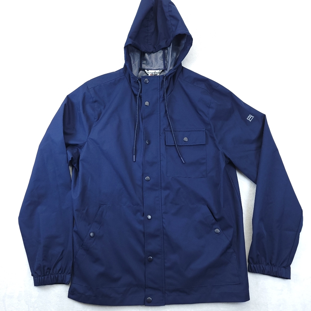 Avalanche Outdoor Supply Hooded Jacket Mens Blue Weather Shield Rain Cam843C Nwt